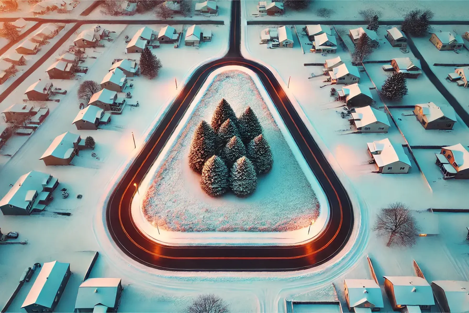 DALL·E 2025-01-03 14.48.43 – An overhead view of a distinctly triangular island, accurately shaped to match the irregular triangular design seen in a real-life reference from Goog